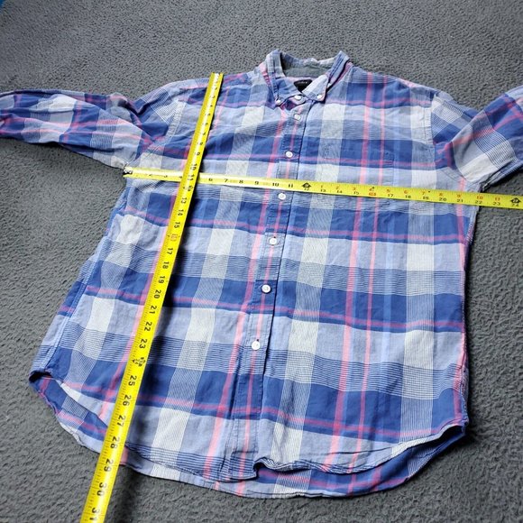 J. Crew Button Shirt Mens L Large Long Sleeve Blue Plaid - Picture 7 of 7